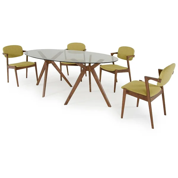 HomeRoots 283840 30x22 Wood and Glass Oval Dining Table