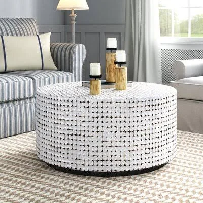 Teres Drum Coffee Table Sand & Stable Size: 19x22 H x 37x22 L x 37x22 W, Color: White