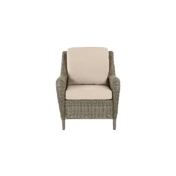 Hampton Bay Cambridge Gray Wicker Outdoor Patio Lounge Chair with Sunbrella Beige Tan Cushions