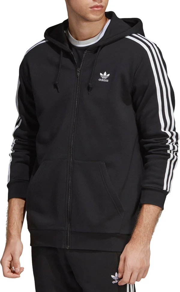 Adidas Originals Men's 3-Stripes Full Zip Hoodie, Black, Small