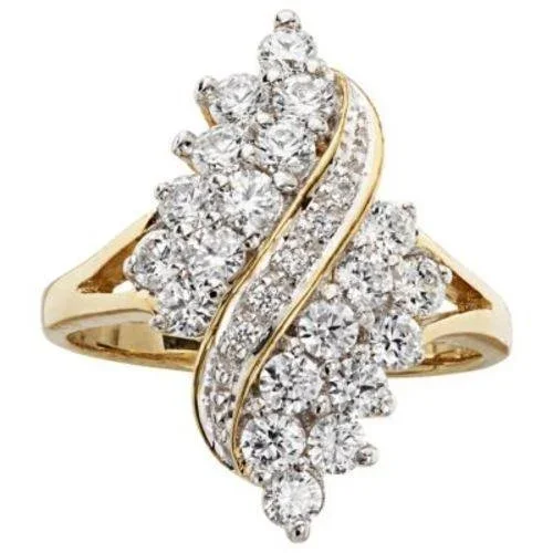 14K Gold Over Sterling Silver CZ Marquise Waterfall Ring