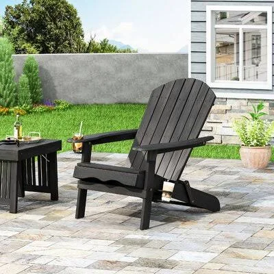 Solid Wood Folding Adirondack Chair Longshore Tides Color: Dark Gray