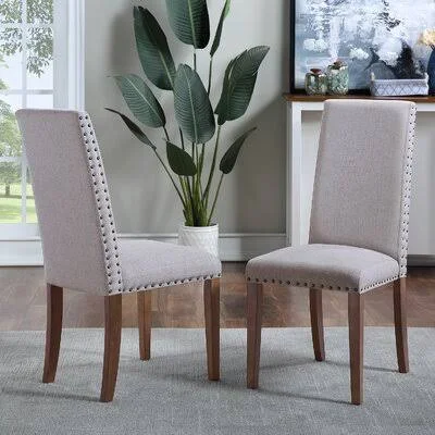 2 Piece Upholstered Dining Chairs, Beige Darby Home Co Upholstery Color: Gray