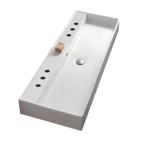 Nameeks 8031/R-120B Scarabeo 47-1/4x22 Ceramic Bathroom Sink for Vessel or Wall Mo White - Six Hole
