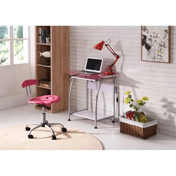 Pemberly Row Tempered Glass Top Laptop Desk in Pink - PR-1644366