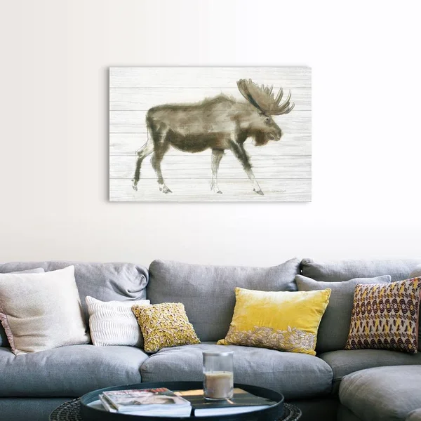 Dark Moose on Wood Crop - Canvas Wall Art, 48x32, Great Big Canvas