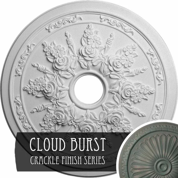 23 5/8x22OD x 4x22ID x 1 1/2x22P Rose and Ribbon Ceiling Medallion (Fits Canopies Up to 4x22), Hand-Painted Cloud Burst Crackle