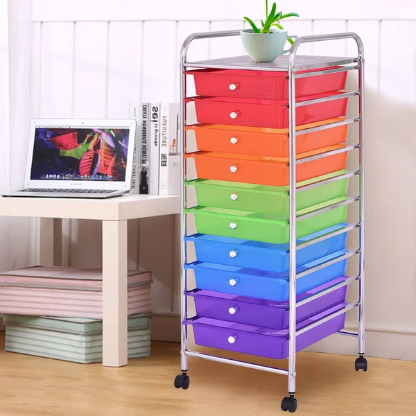 Costway 10 Drawers Rolling Storage Cart, 12.6" x 14.4" x 35.4"