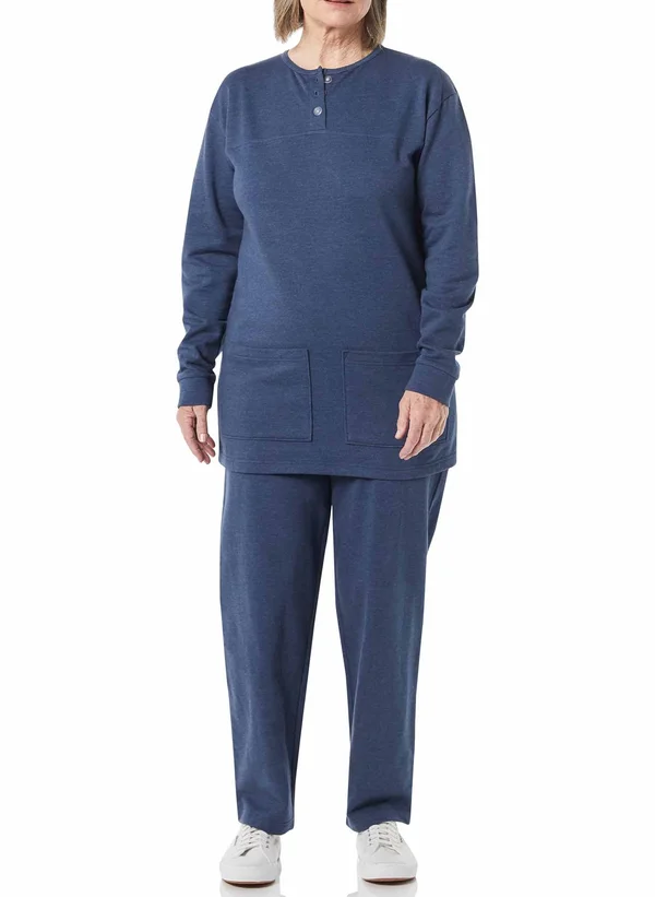 Fleece Henley Set - Plus Size - 2x (20W-22W) - Blue Anthony Richards