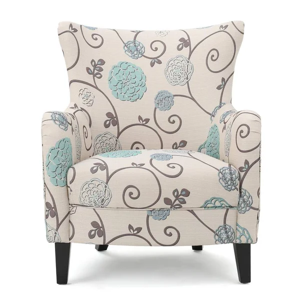 Noble House Charlotte Fabric Club Chair, White and Blue Floral