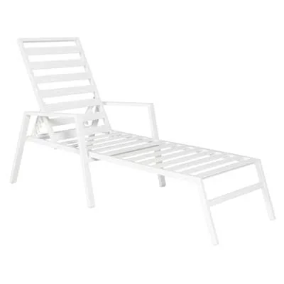 at Home Rio White Outdoor Steel Slat Chaise Lounge, 76.8x22L x 38.0x22H x 25.1x22W