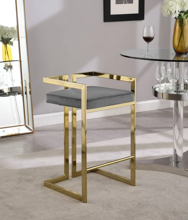 Ezra Grey Velvet Stool from Meridian Furniture