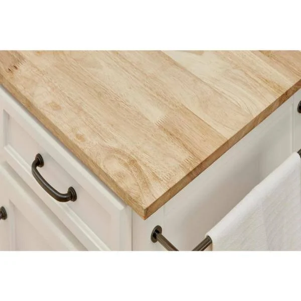 Home Decorators Collection Ivory Wood Kitchen Island with Natural Butcher Block