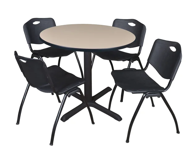 Cain 42x22 Round Breakroom Table- Beige & 4 &M& Stack Chairs- Black