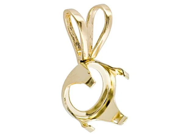 Solid 14K Yellow Gold 12x10mm Oval Solitaire 4-Prong Pendant Setting