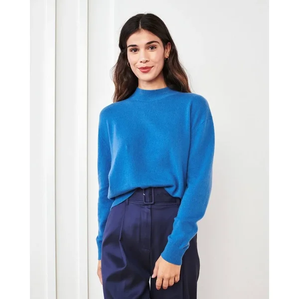 Quince Women's Mongolian Cashmere Mockneck Sweater in Fjord Blue Size Medium