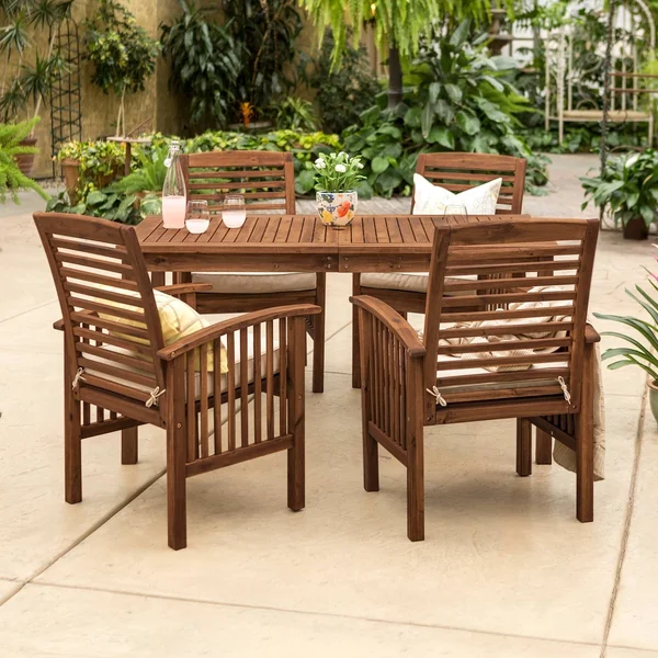 5-Piece Acacia Outdoor Dining Set (Dark Brown), Patio Furniture