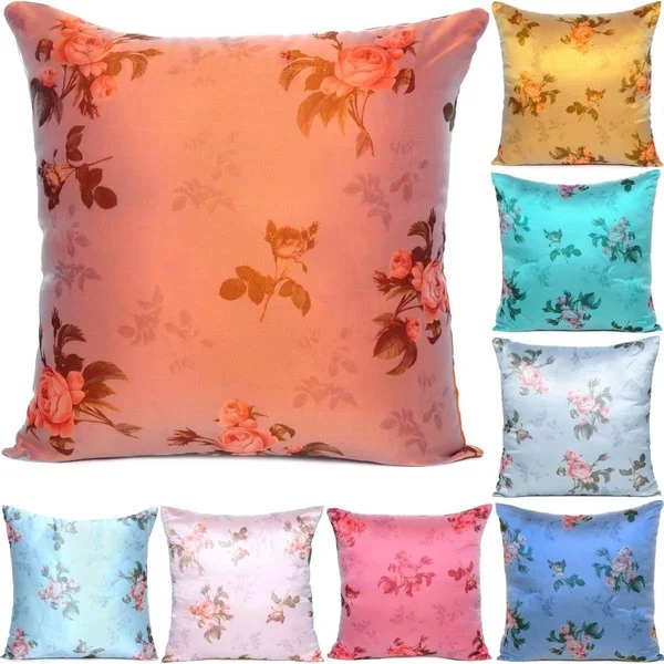 Oussum Home Decor Satin Organza Cushion Cover Decorative Pillow Cover Floral Pillow Case Set of 2 - 18 x 18 - Silver