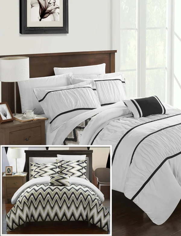 Chic Home Bella 4 Piece Comforter Set Reversible Bedding White - Full/Queen