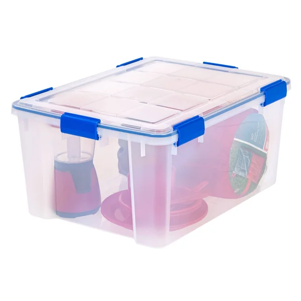 Iris USA 60 Quart Weathertight Storage Box - Clear with Blue Buckles, 4 Pack, 500026