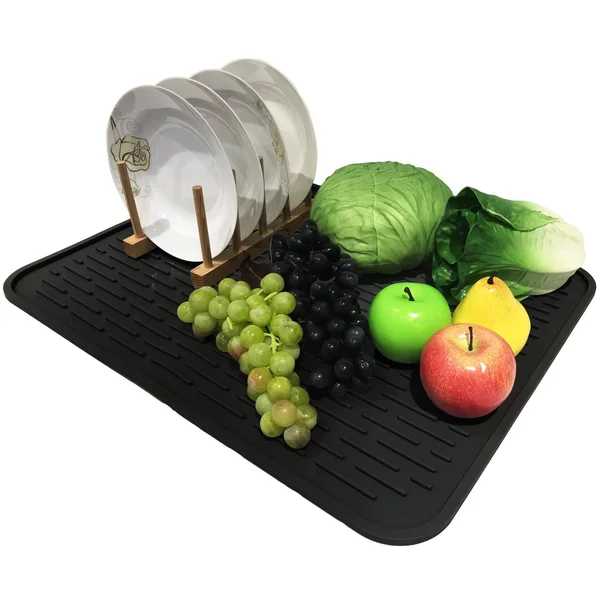 Gosmol Dish Drying Mat – 23” x 18” XXL Silicone Drying Mats for Kitchen Counter - Heat Resistant Black Washable Rubber Drying Rac