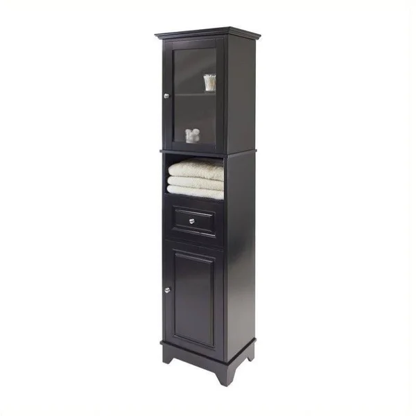 Pemberly Row Tall Cabinet with Glass Door and Drawer in Black Finish