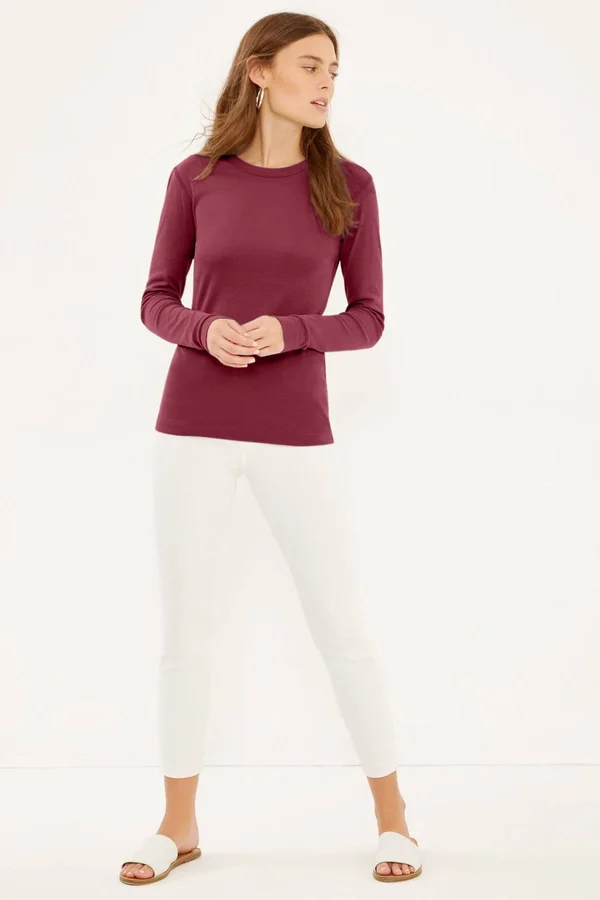 Three Dots AA2C035 1x1 Long Sleeve Crew Neck Tee - Deep Ocean