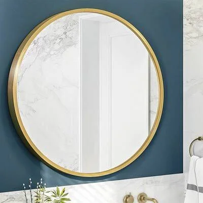 32x22 Wall Circle Mirror Large Round Make Up Vanity Mirror Mercer41 Finish: Gold