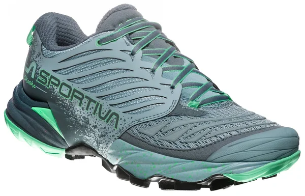 La Sportiva Akasha Blau-Gr黱, Womens Trail Running & Running Shoes, Size US 9.5+ - Color Stone Blue - Jade Green