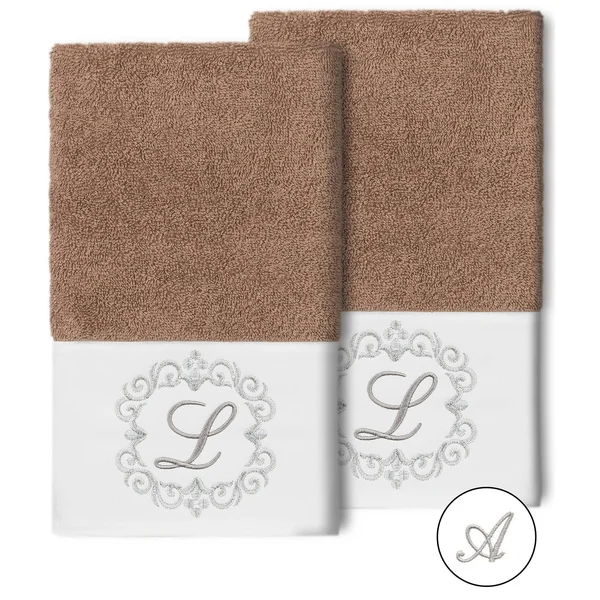 Linum Home Textiles 100% Turkish Cotton Monica 2pc Embellished Hand Towel Set, Size: 16 inch x 30 inch, Brown