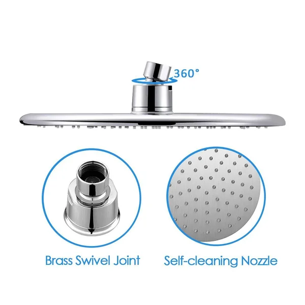 Rain Shower Head High Pressure with 10 inch Thin Plating Large Coverage Rainfall Spray Shower Relaxation and ABS Engineering Mat