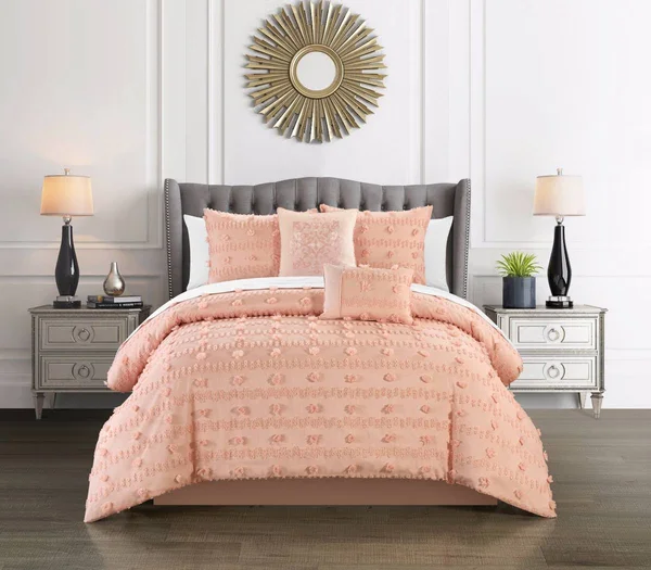Chic Home BCS25364-BIB-US 9 Piece Athisha Comforter Set Blush - King Size