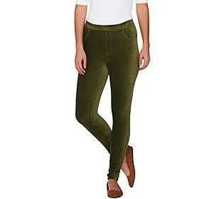 Denim & Co. Pull-On Stretch Knit Cord Leggings, Size X-Small, True Olive