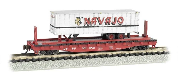 Bachmann 16751 N Santa Fe 52&6x22 Flatcar w/35& Navajo Trailer