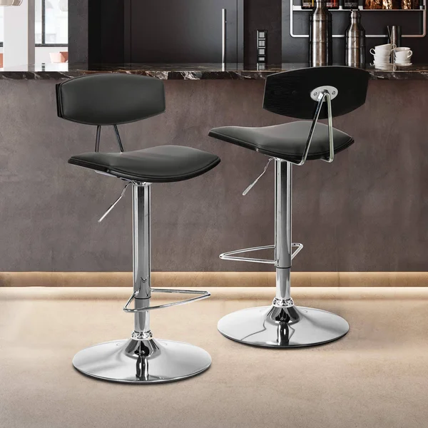 Armen Living Erik Faux Leather Swivel Barstool, Adjustable, Gray/Chro