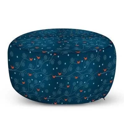 Ava 30x22 Wide Round Pouf Ottoman Trinx Fabric: Petrol Blue/Orange/White