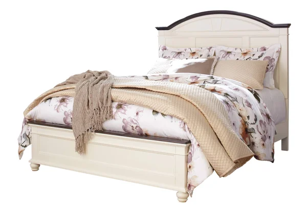 Ashley Woodanville King Panel Bed in white/brown