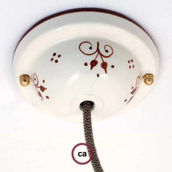 Ceramic Deco Berries 81x22 Ceiling Canopy Kit White - Brown - One-Hole Ceiling Canopies KR44168F
