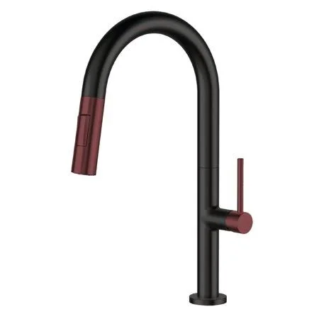 Fine Fixtures Pull Down Single Handle Kitchen Faucet Black and Red