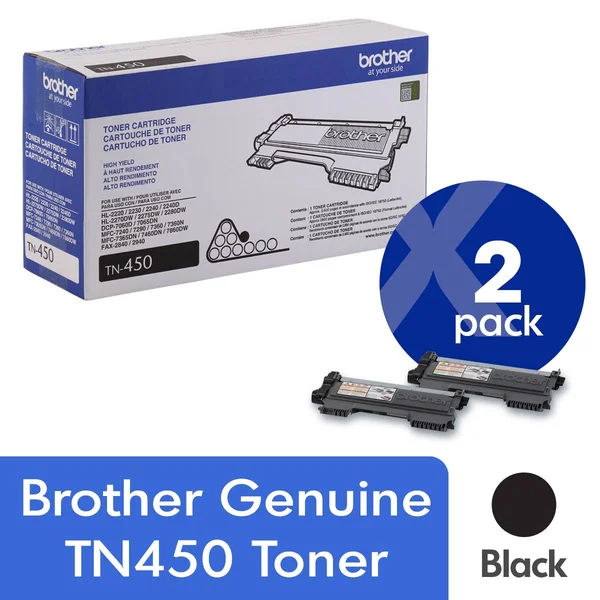 Brother TN450 High Yield Black Toner 2 Pack Retail Packaging