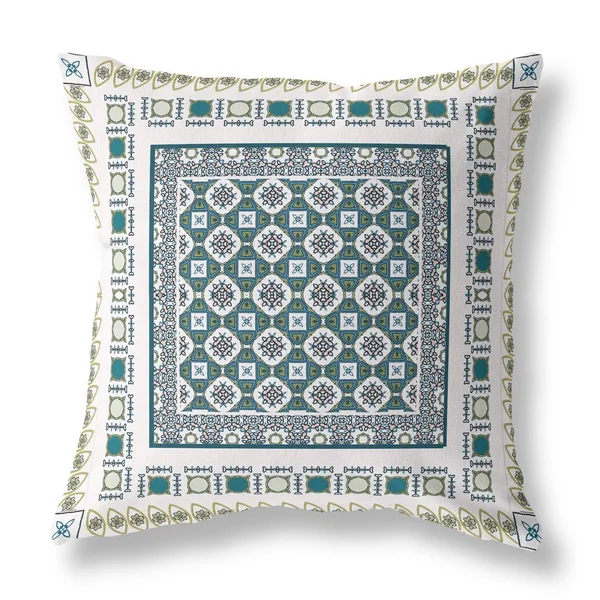 Floral Windows Suede Blown & Closed Pillow w/ Insert in White & Green 18x22x18x22