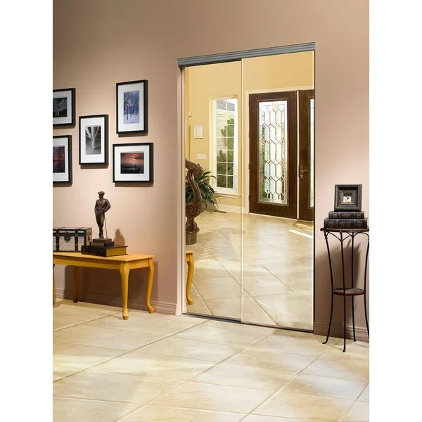 Mirrored Sliding Closet Doors Custom Door and Mirror Hardware Finish: Chrome, Size: 60x22 x 80x22