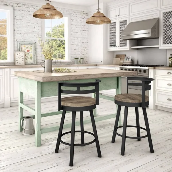 Amisco Vector Swivel Counter Stool with Distressed Wood Seat (Beige Wood, Dark Brown Metal)