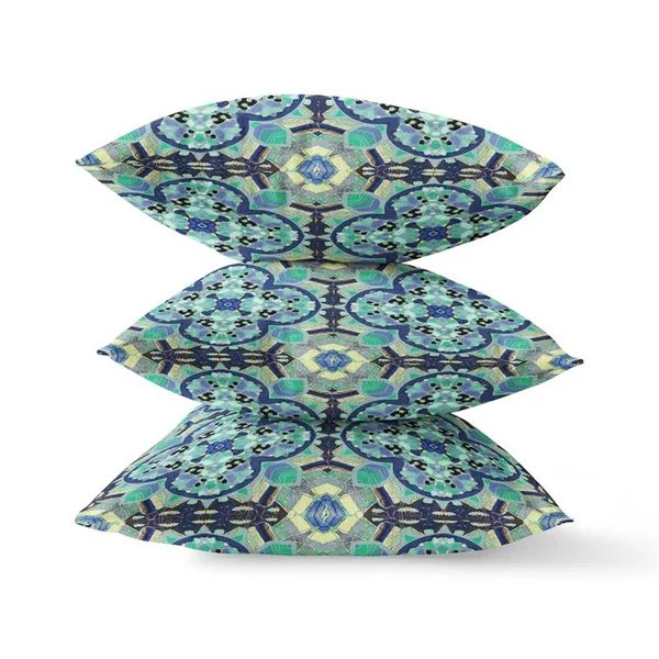 Clover Leaf Floral Broadcloth Zippered Pillow Aqua Indigo 16x22x16x22