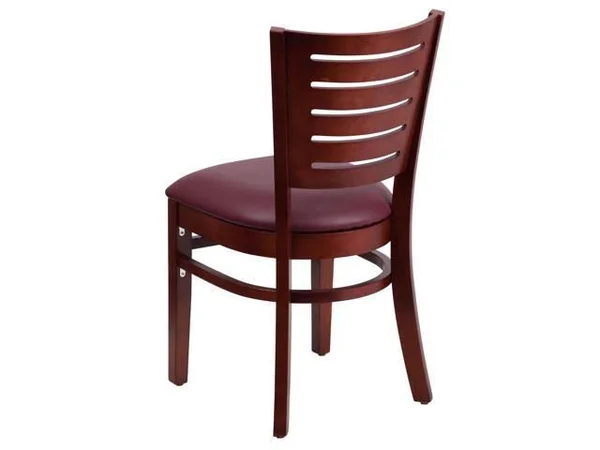 Darby Series Slat Back Mahogany Wood Restaurant Chair - Burgundy Vinyl Seat - Flash Furniture