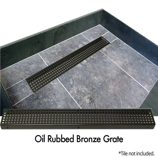 Tile Redi Single Threshold Shower Base with Designer Grate, Bronze