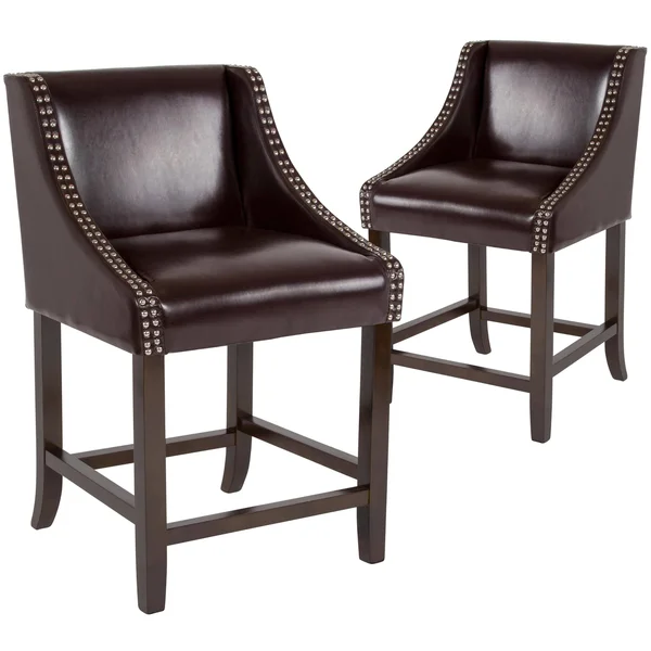 Flash Furniture 2 Pk. Carmel Series 24x22 High Transitional Walnut Counter Height Stool with Accent Nail TRIM - Light Gray Fabric