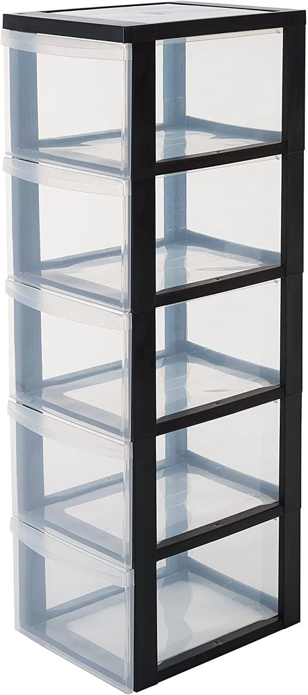Iris Ohyama, Storage Chest, Tower, 5 Drawers of 15 L, with Wheels, Ergonomic Handles, Office, Bathroom, Living Room - Design Che