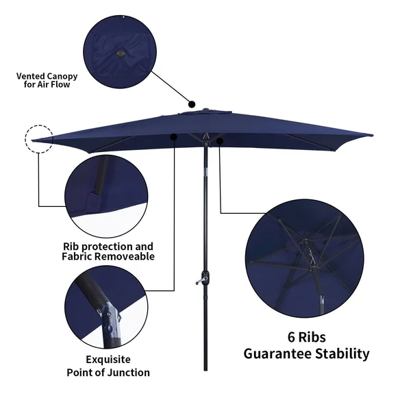 Bonosuki 10 x 6.5-Ft. Rectangular Patio Umbrella - Navy Blue