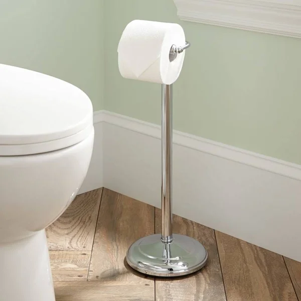 Signature Hardware 902862 Free Standing Spring Bar Toilet Paper Holder - Chrome - Silver